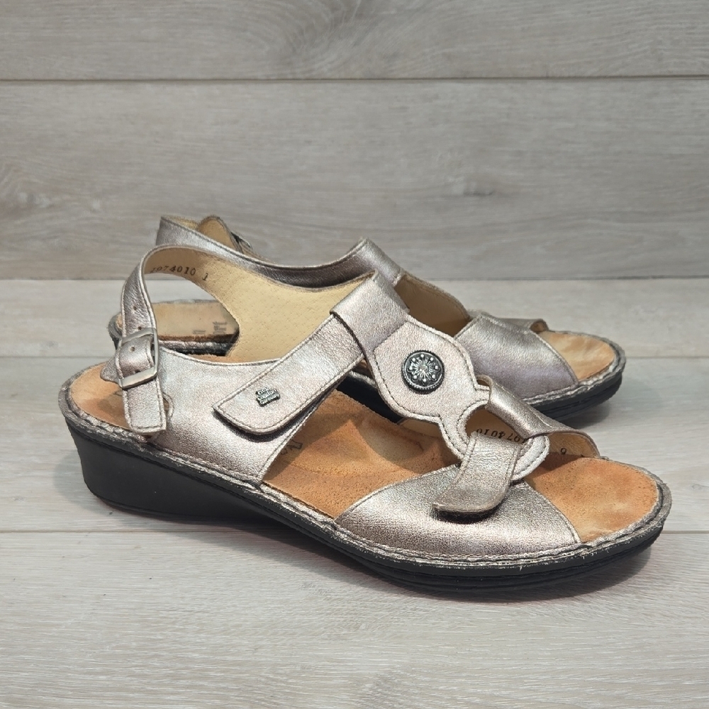 Finn Comfort Women's Metallic Sandals Hook&loop Wedge Leather Shoes US 8D UK 6D